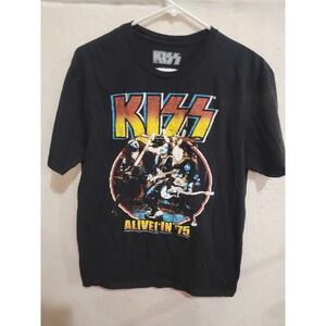 KISS Alive In '75 Band T-Shirt Men's Medium Black Short Sleeve Rock Graphic Tee